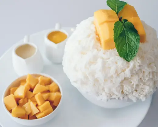 1920 bingsu mangue et glaces desserts crepe chocolat et vanille